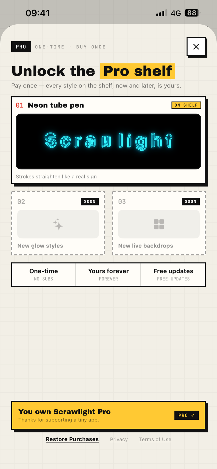Scrawlight — Unlock the Pro shelf.